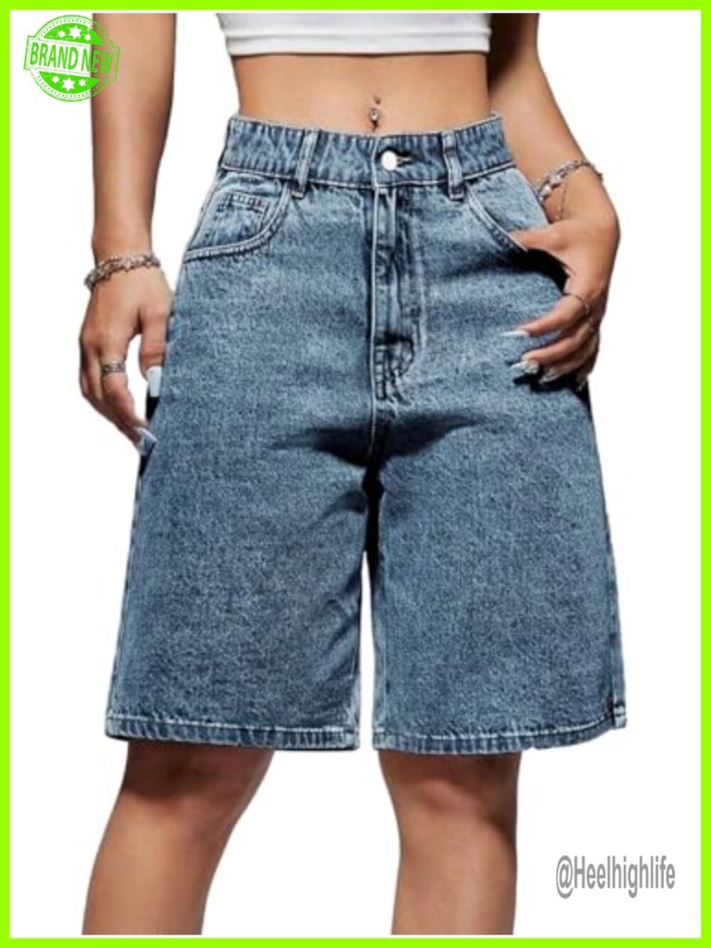 Women's Mid Rise Baggy Jean Shorts Straight Leg Jorts Casual Denim